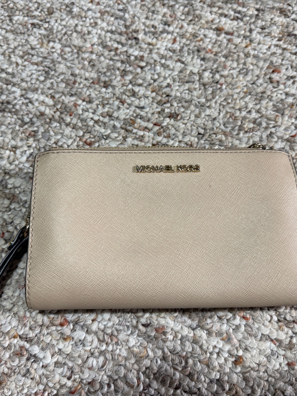 Michael Kors Neutral Beige Saffiano Leather Wristlet